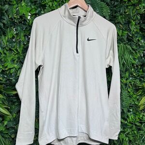 Nike Dri Fit Shirt Mens Small Beige Quarter Zip Long Sleeve Athletic 3534‎